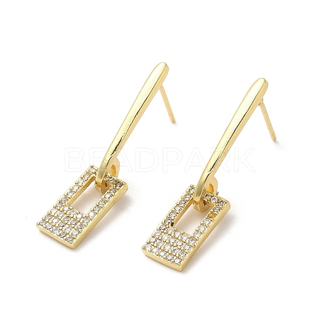 Rack Plating Brass Rectangle Dangle Stud Earrings with Cubic Zirconia EJEW-D061-55G-1
