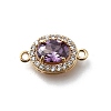 Brass Purple Cubic Zirconia Oval Connector Charms X-KK-D312-08G-1
