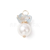 Natural Aquamarine Chip with Copper Wire Wrapped Shell Pearl Pendants PALLOY-JF04951-02-1