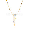 304 Stainless Steel Pave Clear Cubic Zirconia with Natural White Shell Cloud with Moon Star Tassel Pendant Necklaces for Women FS-WG2EBDD-01-5
