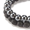 2Pcs 2 Style Natural Lava Rock & Synthetic Hematite Stretch Bracelets Set with Word Love Brass Beads BJEW-JB08186-6