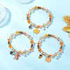 3Pcs 3 Styles Thanksgiving Day Alloy Enamel & ABS Plastic Imitation Pearl Charm Bracelets BJEW-JB12627-2