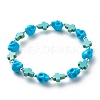 Synthetic Turquoise(Dyed) Cross & Skull Beaded Stretch Bracelet BJEW-JB08452-04-1