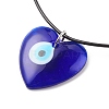 Heart with Evil Eye Lampwork Pendant Necklace with Leather Cord for Women NJEW-JN03924-01-1