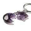 Reiki Natural Amethyst Moon & Star Pendant Keychains KEYC-P015-02P-02-2