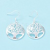 Silver Color Plated Brass Tree of Life Dangle Earrings EJEW-BB12301-2