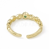 Green Cubic Zirconia Flat Round Open Cuff Ring RJEW-F129-06G-3