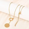 Adjustable 304 Stainless Steel Coin Pendant Lariat Necklaces NJEW-H093-01G-3