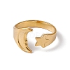 Ion Plating(IP) 304 Stainless Steel Moon & Star Open Cuff Ring for Women RJEW-C045-19G-2