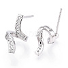 925 Sterling Silver Stud Earring Findings Micro Pave Cubic Zirconia STER-T007-18P-1