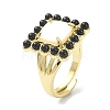 Natural Black Agate & Shell Rectangle Adjustable Ring RJEW-B030-02A-02-2