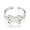 Clear Cubic Zirconia Letter X Open Cuff Ring RJEW-N039-11P-2