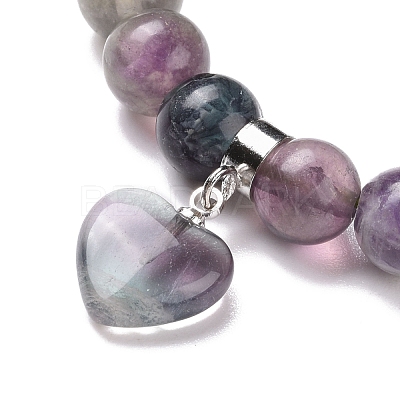 Natural Fluorite Beads Charm Bracelets BJEW-K164-B12-1
