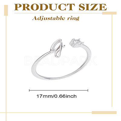 1Pc Letter Brass Rhinestone Open Cuff Rings for Women AJEW-LP0004-47J-S-1
