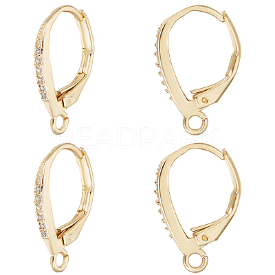 4Pairs Brass Micro Pave Clear Cubic Zirconia Leverback Earring Findings KK-BBC0021-97G-1
