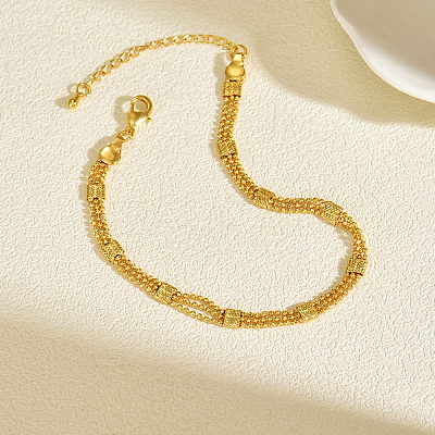 Brass 3-Strand Ball Chain with Matte Square Anklets for Women MX4097-1