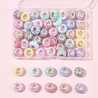50Pcs 10 Colors Opaque Resin European Beads RESI-FS0002-19-1