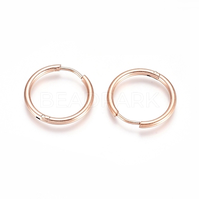 304 Stainless Steel Huggie Hoop Earrings EJEW-G272-02-16mm-RG-1