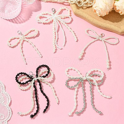 5Pcs 5 Styles Bowknot Plastic Imitation Pearl Shoe Charms AJEW-CJ0001-64-1