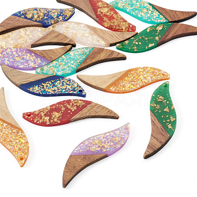 14Pcs 7 Colors Opaque Resin and Walnut Wood Big Pendants RESI-TA0005-12-1