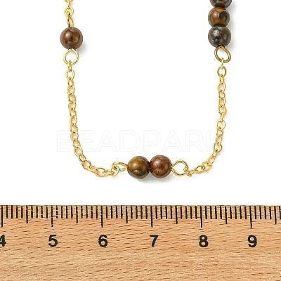 5MM Round Natural Mixed Stone Beads Brass Cable Chain Necklaces for Women NJEW-JN06378-1