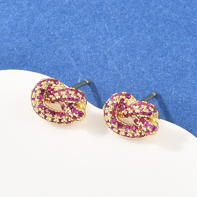 knot Brass Micro Pave Cubic Zirconia Stud Earrings EJEW-C174-01G-02-1