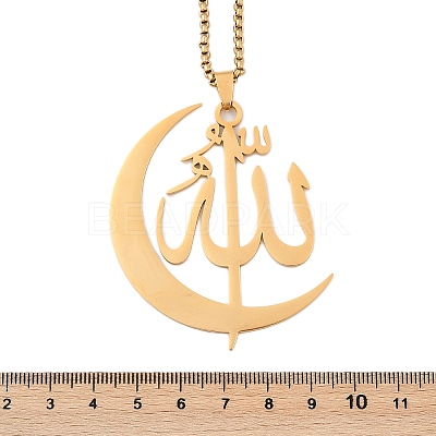 201 Stainless Steel Moon & Arabic Pendants Box Chain Necklaces for Women Men LS-NJEW-R013-02G-1