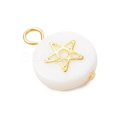 3Pcs 3 Styles Natural Freshwater Shell Flat Round Charms PALLOY-JF04018-02-1