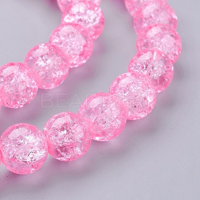 1Strand Hot Pink Transparent Crackle Glass Round Beads Strands X-CCG-Q001-10mm-02-1