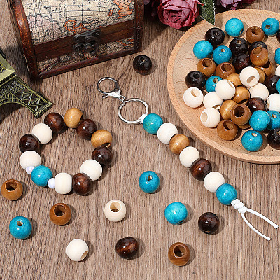 80Pcs 4 Colors Natural Wood Beads WOOD-PA0001-24-1