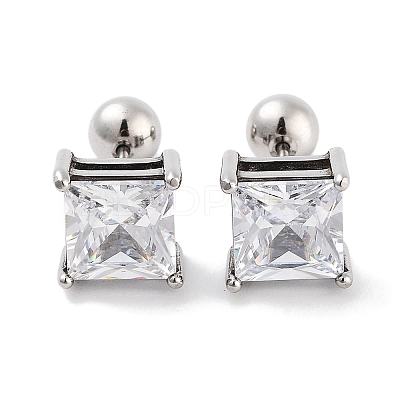 Square 316 Surgical Stainless Steel Pave Cubic Zirconia Cartilage Earrings for Women Men EJEW-Z050-34A-01P-1