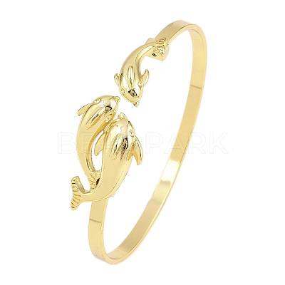Marine Organism Brass Cuff Bangles for Women BJEW-D368-03F-G-1