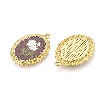 Vintage Printed Style 304 Stainless Steel Oval with Sunflower Pendants STAS-T071-29C-G-1
