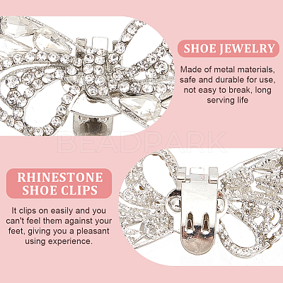 4Pcs 2 Colors Bowknot Alloy Rhinestone Shoe Decorations FIND-CP0002-27-1