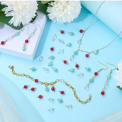 16Pcs 4 Styles December Birthstone Natural Amazonite Pendant and Connector Charms PALLOY-SW00118-1