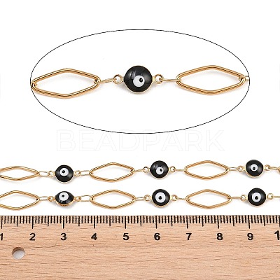 304 Stainless Steel Enamel Evil Eye & Rhombus Link Chains CHS-K021-13G-05-1