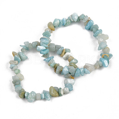Unisex Chip Natural Flower Amazonite Beaded Stretch Bracelets BJEW-S143-26-1