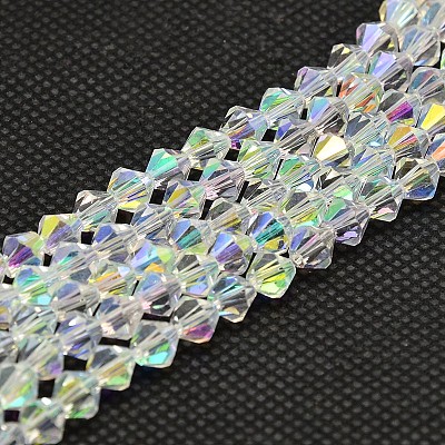 Imitate Austrian Crystal Electroplate Bicone Glass Bead Strands GLAA-F029-6x6mm-A01-1