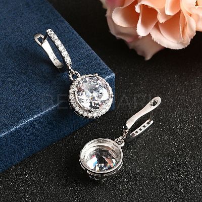 925 Sterling Silver Micro Pave Cubic Zirconia Dangle Hoop Earrings EJEW-F371-01B-01-1