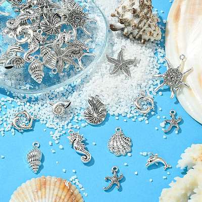 50Pcs 10 Style Tibetan Style Alloy Pendants TIBEP-CJ0003-47-1