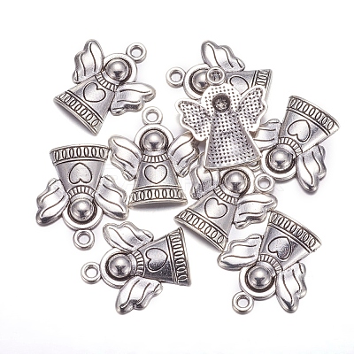 Tibetan Style Antique Silver Angel Pendants X-TIBEB-A11978-AS-LF-1