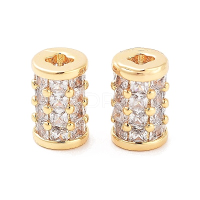 Column Brass Micro Pave Clear Cubic Zirconia Beads KK-S394-05F-1