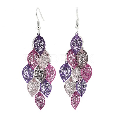 430 Stainless Steel Leaf Dangle Earrings EJEW-A137-06P-01-1