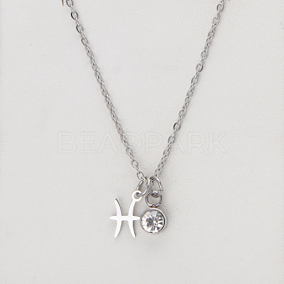 304 Stainless Steel Crystal Rhinestone Birth Stone Constellation Pendant Necklaces FS-WG76580-16-1