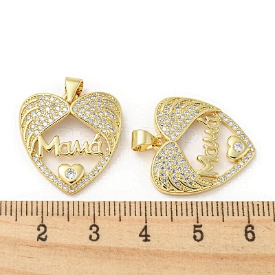 Mother's Day Theme Rack Plating Brass Micro Pave Cubic Zirconia Pendants KK-F869-20G-02-1