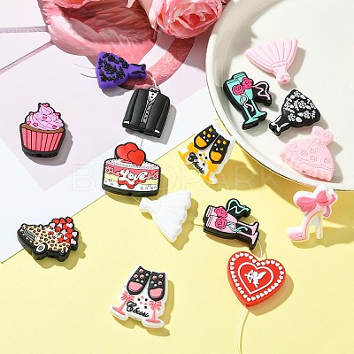 15Pcs 15 Styles Food Grade Silicone Focal Beads SIL-CJ0002-49-1