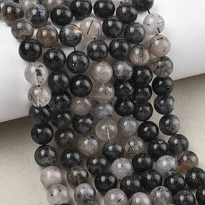 Natural Tourmalinated Quartz/Black Rutilated Quartz Beads Strands G-D361-01A-10mm-1
