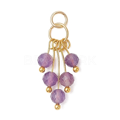 Natural Mixed Gemstome Faceted Round Beads Tassle Charms PALLOY-JF05107-1