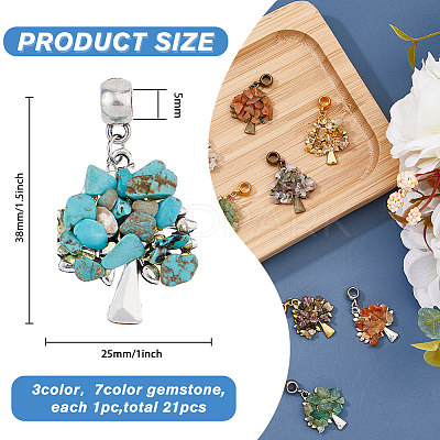 21Pcs 21 Styles Mixed Gemstone Chip  European Dangle Charms PALLOY-AB00057-1