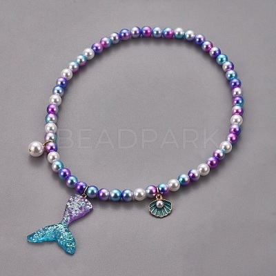 Plastic Imitation Pearl Stretch Bracelets and Necklace Jewelry Sets X-SJEW-JS01053-02-1